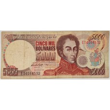 VENEZULA 1994 . FIVE THOUSAND 5,000 BOLIVARES BANKNOTE